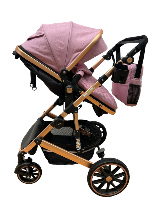Carucior T1, 2 in 1, cu suspensii, reversibil, cu geanta, roz inchis [3]