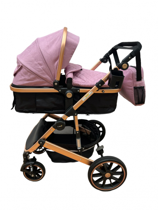 Carucior T1, 2 in 1, cu suspensii, reversibil, cu geanta, roz inchis [2]