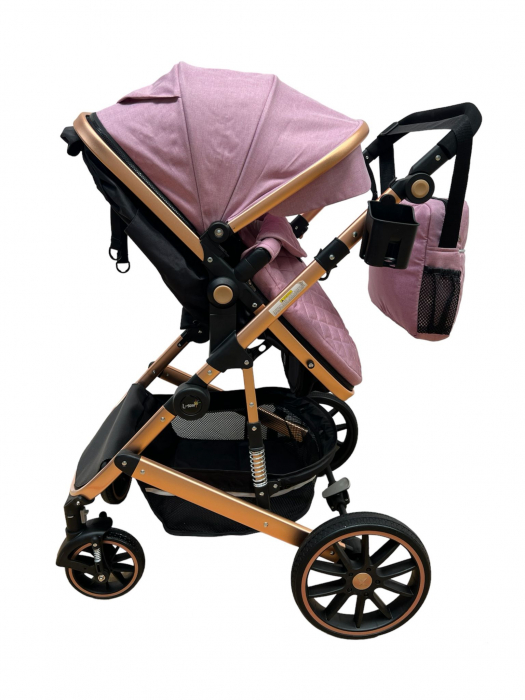 Carucior T1, 2 in 1, cu suspensii, reversibil, cu geanta, roz inchis [7]