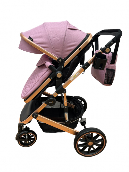 Carucior T1, 2 in 1, cu suspensii, reversibil, cu geanta, roz inchis [6]