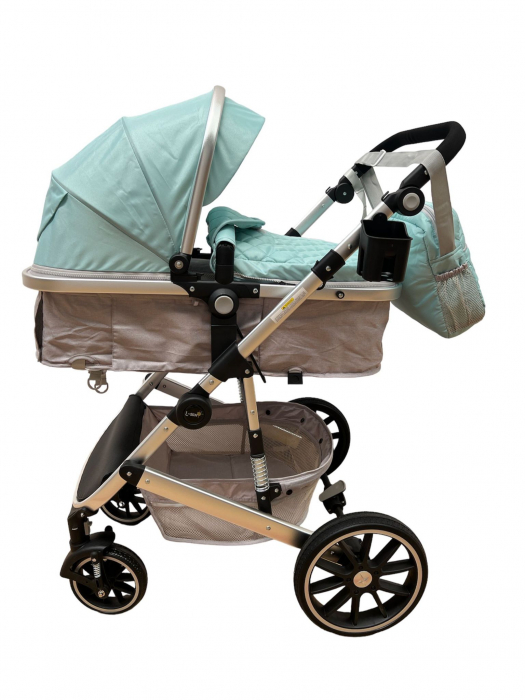 Carucior T1, 2 in 1, cu suspensii, reversibil, cu geanta, verde - gri [7]