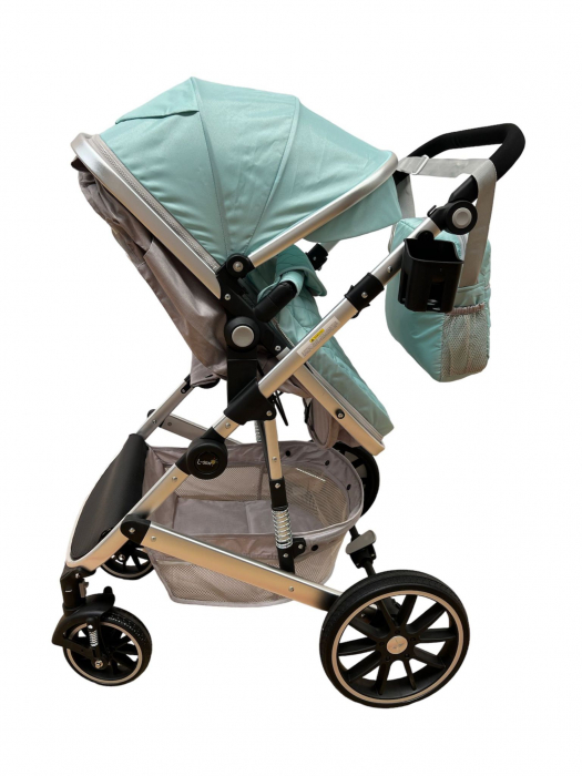 Carucior T1, 2 in 1, cu suspensii, reversibil, cu geanta, verde - gri [8]