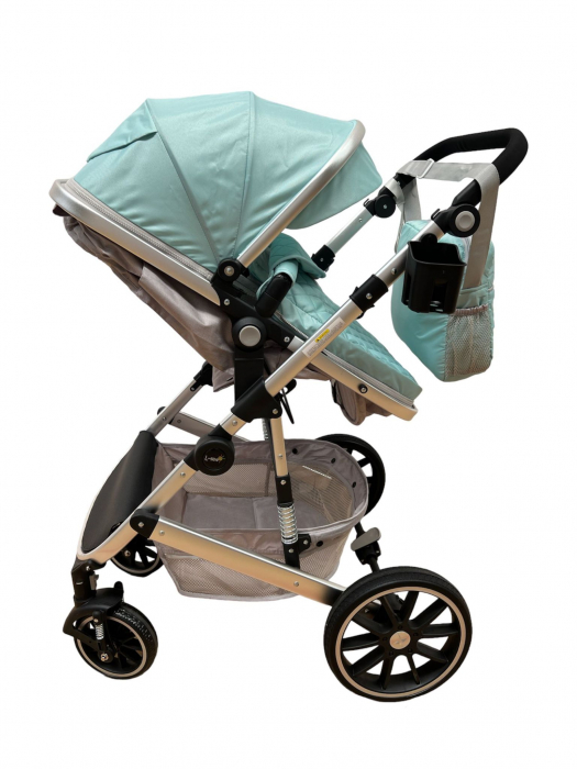 Carucior T1, 2 in 1, cu suspensii, reversibil, cu geanta, verde - gri [5]