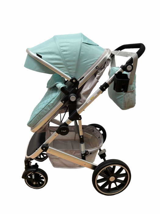 Carucior T1, 2 in 1, cu suspensii, reversibil, cu geanta, verde - gri [6]