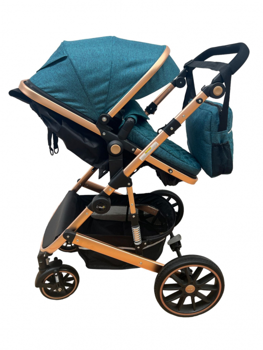 Carucior T1, 2 in 1, cu suspensii, reversibil, cu geanta, verde - negru [3]