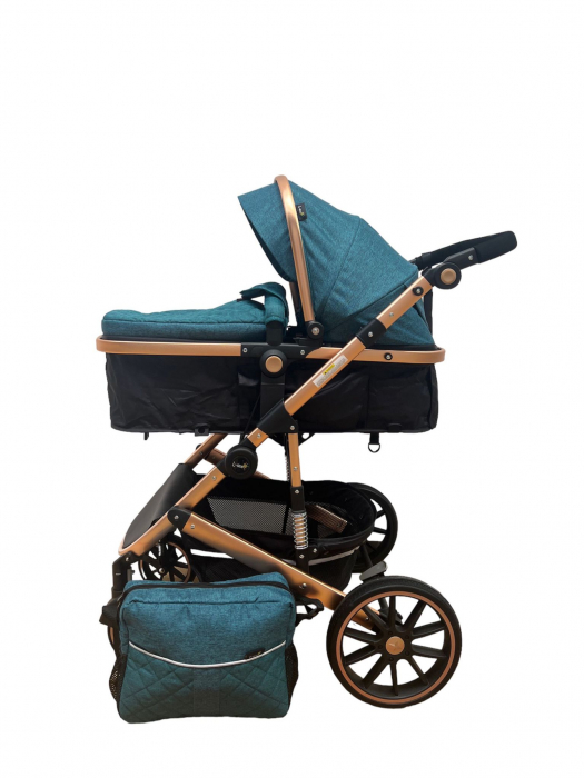 Carucior T1, 2 in 1, cu suspensii, reversibil, cu geanta, verde - negru [9]