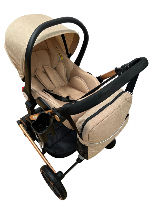 Carucior T4, 3 in 1, cu suspensii, transformabil landou-sport, crem/negru [4]