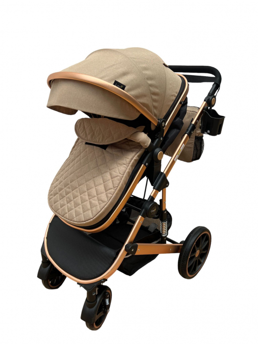 Carucior T4, 3 in 1, cu suspensii, transformabil landou-sport, crem/negru [7]