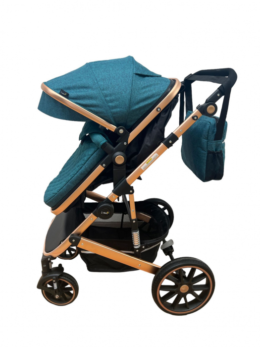 Carucior T4, 3 in 1, cu suspensii, transformabil landou-sport, verde/negru [8]