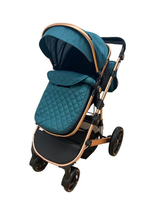 Carucior T4, 3 in 1, cu suspensii, transformabil landou-sport, verde/negru [7]
