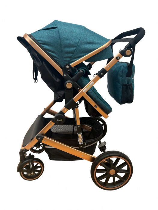 Carucior T4, 3 in 1, cu suspensii, transformabil landou-sport, verde/negru [6]