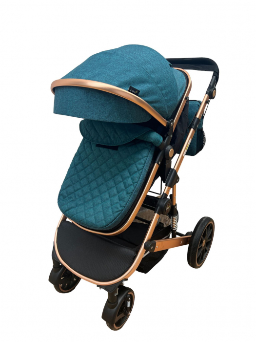 Carucior T4, 3 in 1, cu suspensii, transformabil landou-sport, verde/negru [2]