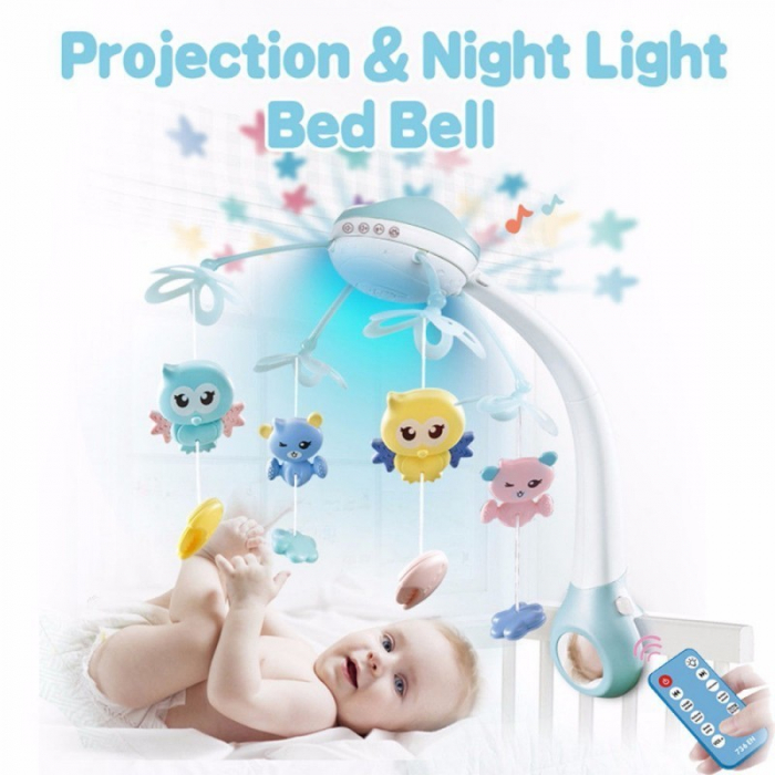 Carusel cu 516 sunete, telecomanda si proiectii Bufnita Inteleapta - bleu pastel [2]