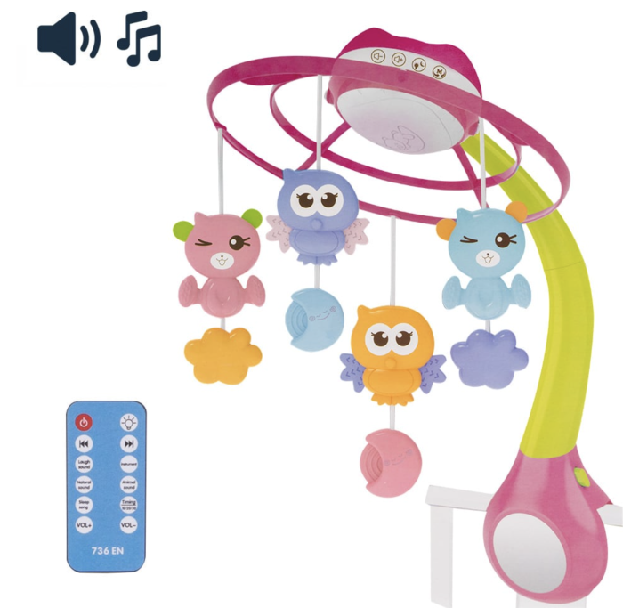 Carusel muzical cu proiectii, Bluetooth, incarcare USB, Bed Bell roz [4]