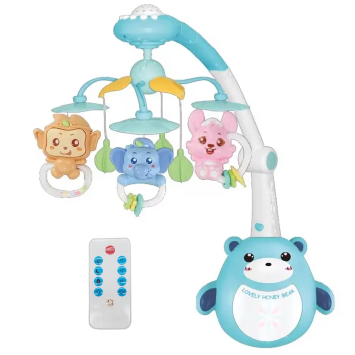 Carusel muzical pentru bebelusi cu telecomanda, lumini si rotatie 360°, Dream World, bleu [1]
