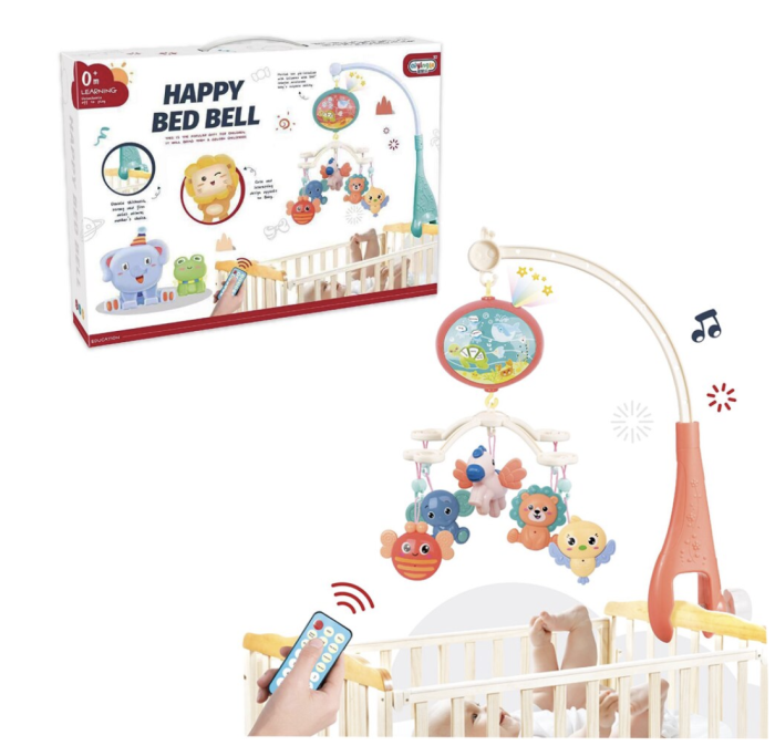Carusel muzical pentru bebelusi cu telecomanda, lumini si rotatie 360°, Happy Bed Bell [4]