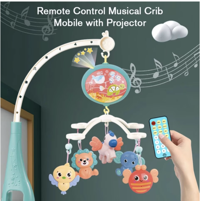 Carusel muzical pentru bebelusi cu telecomanda, lumini si rotatie 360°, Happy Bed Bell [3]