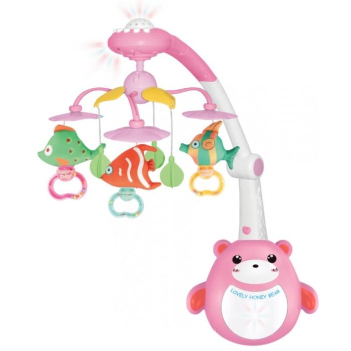Carusel muzical pentru bebelusi cu telecomanda, lumini si rotatie 360°, Dream World, roz [1]