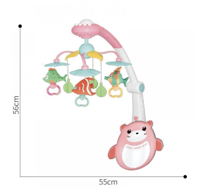 Carusel muzical pentru bebelusi cu telecomanda, lumini si rotatie 360°, Dream World, roz [6]