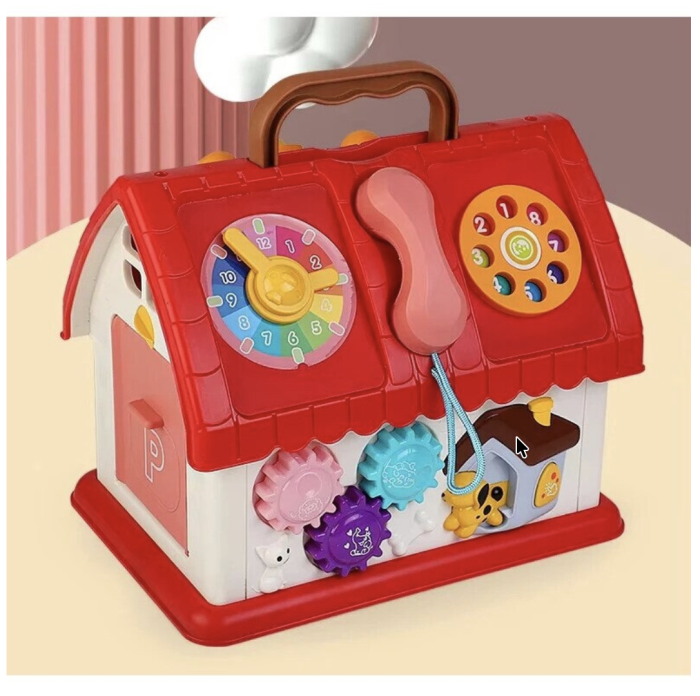 Casa de jucarie interactiva cu telefon, volan si butoane pentru copii, rosu [5]