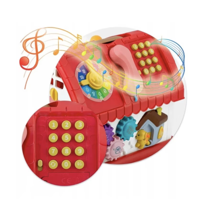 Casa de jucarie interactiva cu telefon, volan si butoane pentru copii, rosu [3]