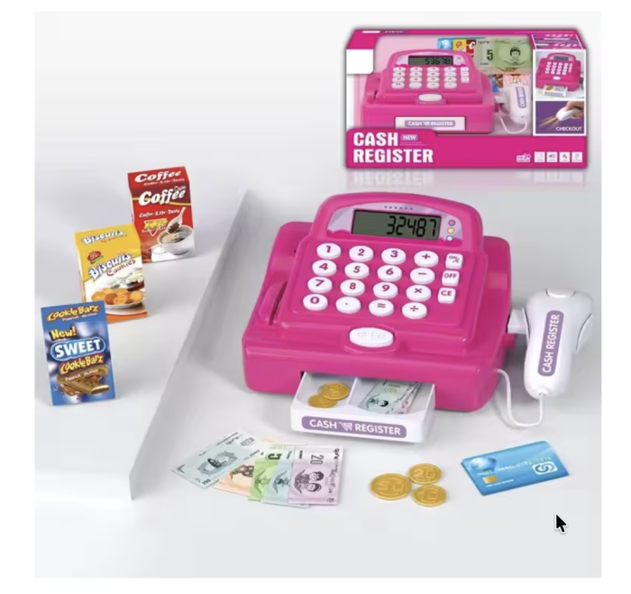 Casa de marcat de jucarie cu scanner, card si accesorii alimente, roz, 20.5 cm, +3 ani [3]