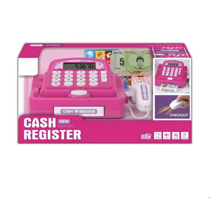 Casa de marcat de jucarie cu scanner, card si accesorii alimente, roz, 20.5 cm, +3 ani [2]