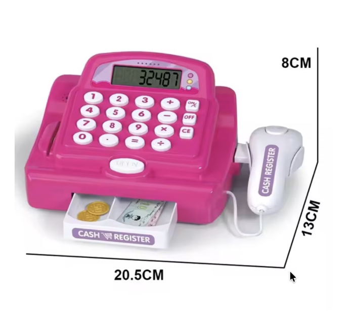 Casa de marcat de jucarie cu scanner, card si accesorii alimente, roz, 20.5 cm, +3 ani [5]
