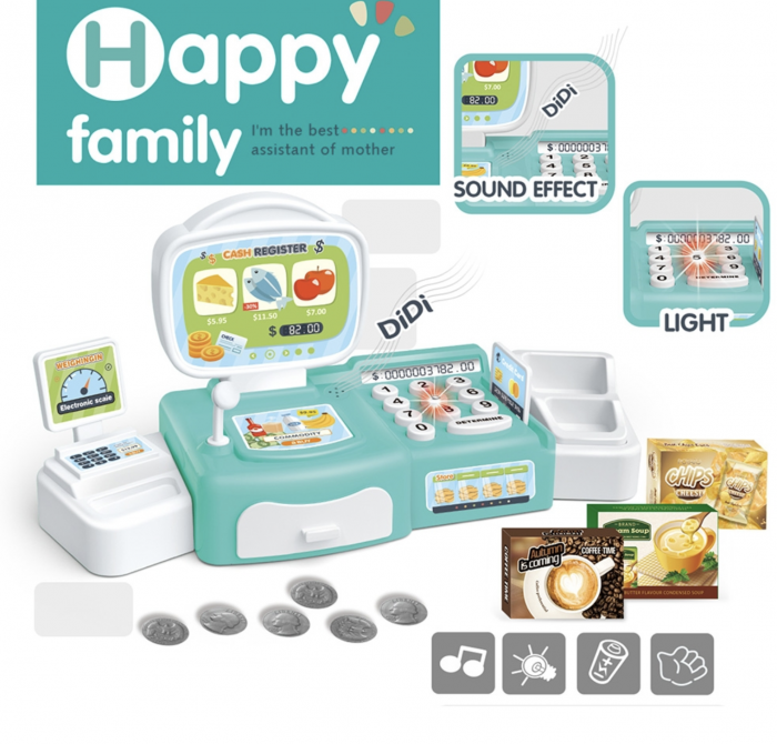 Casa de marcat cu sertare laterale Happy Family, cu sunete si lumini, vernil [3]