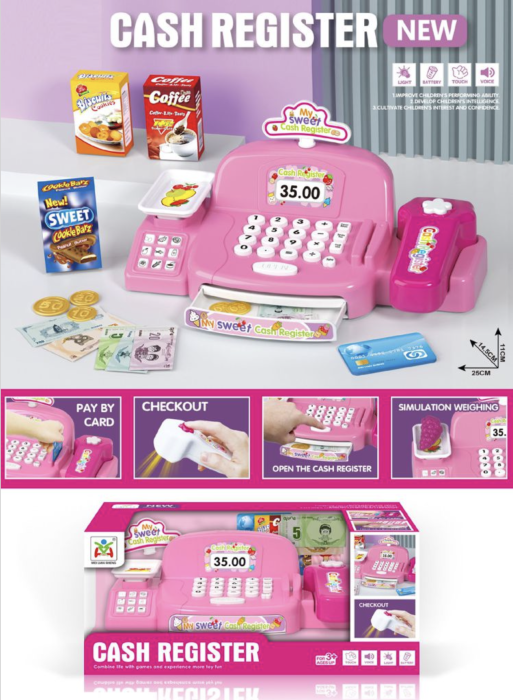 Casa de marcat interactiva pentru copii cu sunete, scanner si 18 accesorii, roz, +3 ani [7]