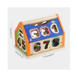 Casuta cu Activitati de Sortare Forme si Cifre, din lemn, multicolor [4]