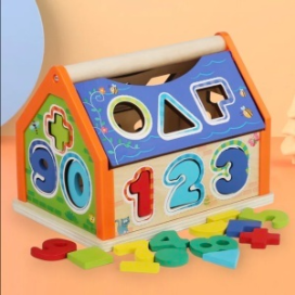 Casuta cu Activitati de Sortare Forme si Cifre, din lemn, multicolor [2]