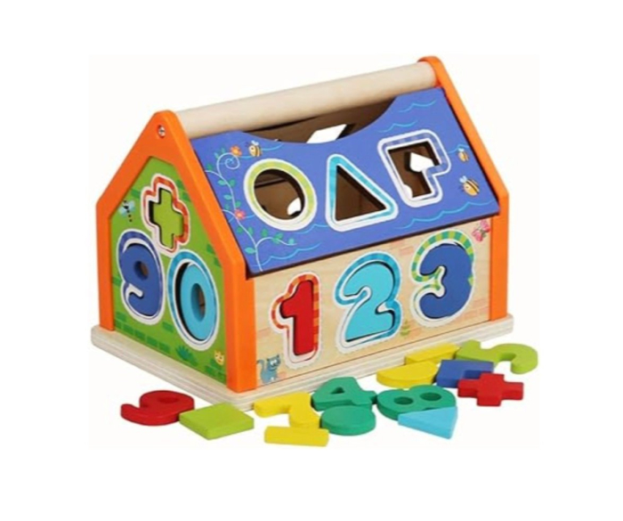 Casuta cu Activitati de Sortare Forme si Cifre, din lemn, multicolor [13]