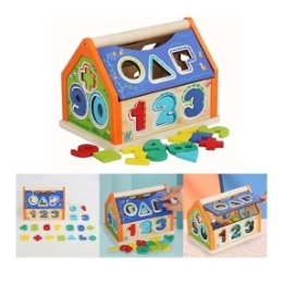 Casuta cu Activitati de Sortare Forme si Cifre, din lemn, multicolor [3]