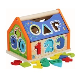 Casuta cu Activitati de Sortare Forme si Cifre, din lemn, multicolor [6]