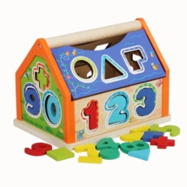 Casuta cu Activitati de Sortare Forme si Cifre, din lemn, multicolor