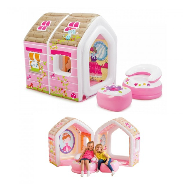 Casuta de joaca gonflabila princess, cu fotoliu si taburet, intex, 48635