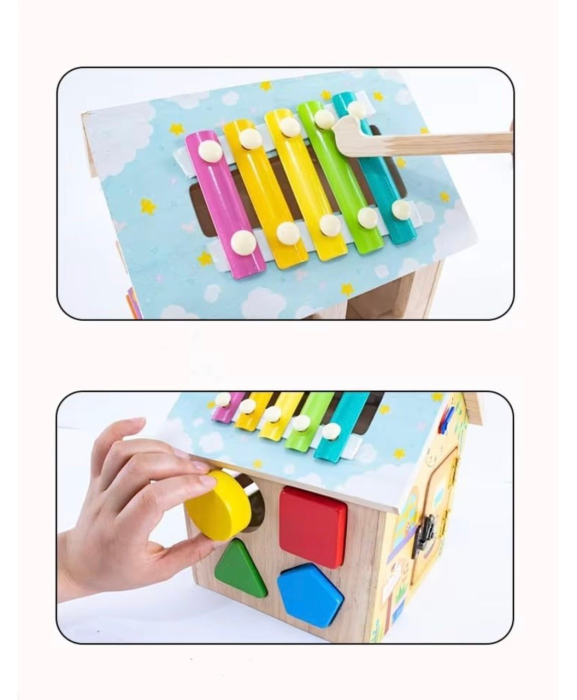 Casuta multifunctionala cu activitati, ceas, roti zimtate, sortator forme [9]