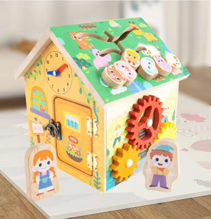 Casuta multifunctionala cu activitati, ceas, roti zimtate, sortator forme [2]