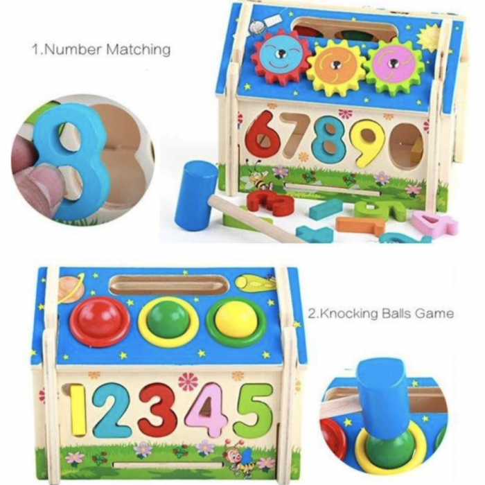 Casuta Multifunctionala 6 in 1 cu sortator de forme si bile, din lemn [5]