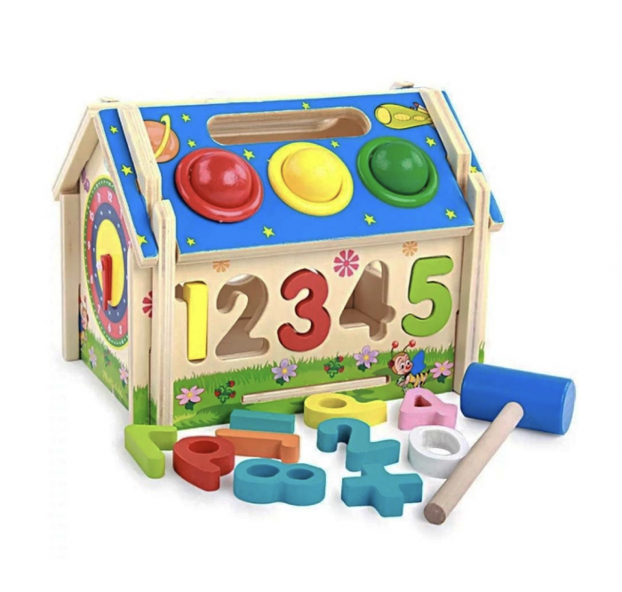 Casuta Multifunctionala 6 in 1 cu sortator de forme si bile, din lemn [2]