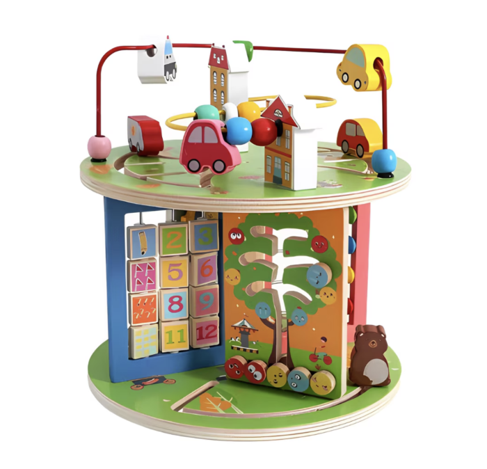 Centru cu activitati 8 in 1 Montessori, rotativ, cu abac si circuit sarme, din lemn [5]
