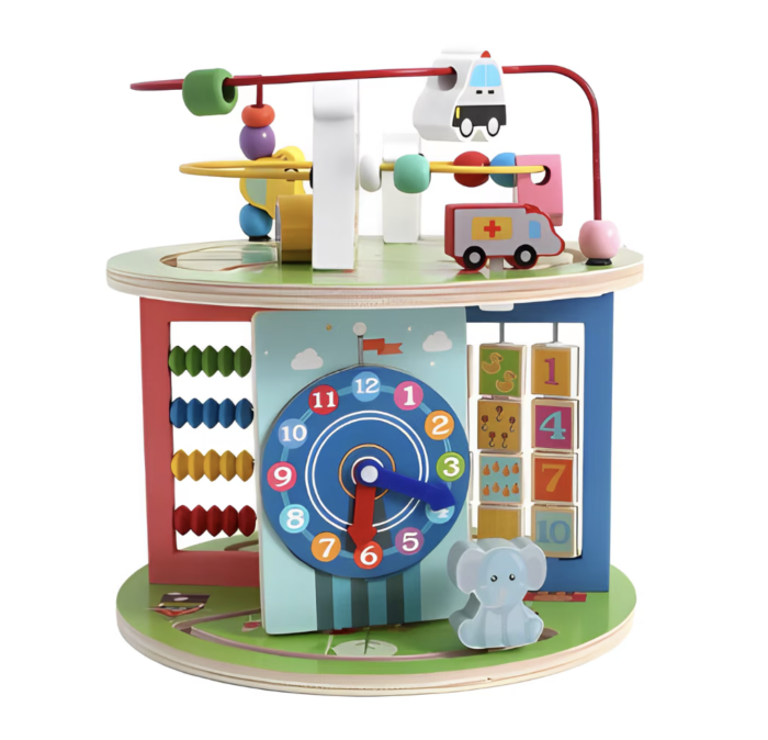 Centru cu activitati 8 in 1 Montessori, rotativ, cu abac si circuit sarme, din lemn [2]