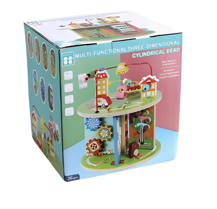 Centru cu activitati 8 in 1 Montessori, rotativ, cu abac si circuit sarme, din lemn [7]