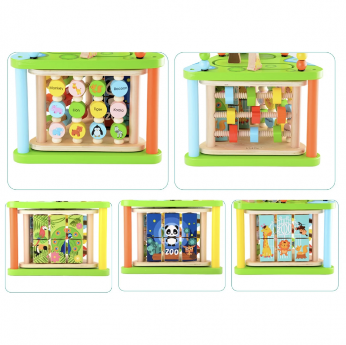 Centru cu activitati multiple Montessori, rotativ, Zoo life, 38x26x23 cm, din lemn [4]