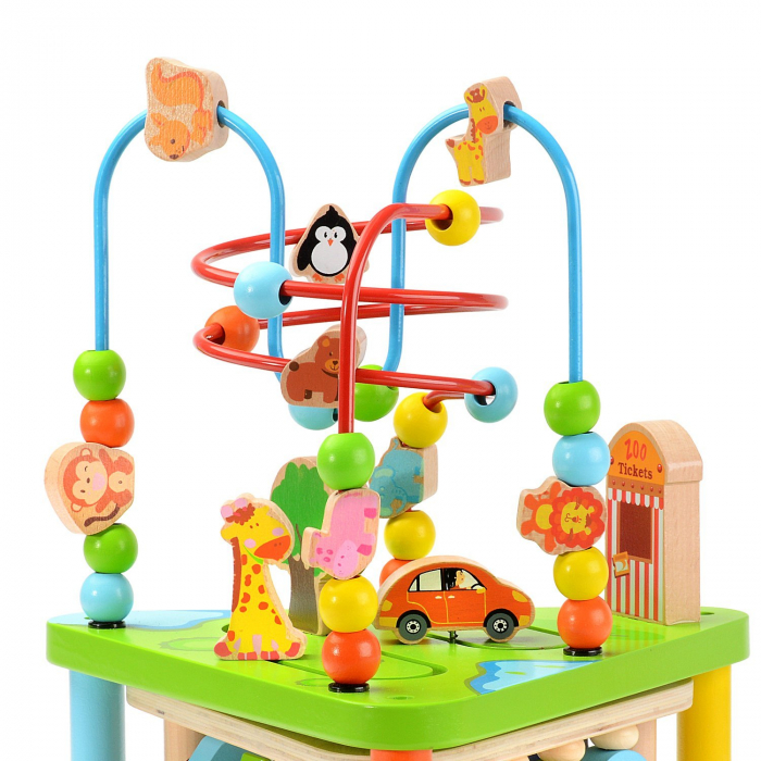 Centru cu activitati multiple Montessori, rotativ, Zoo life, 38x26x23 cm, din lemn [3]