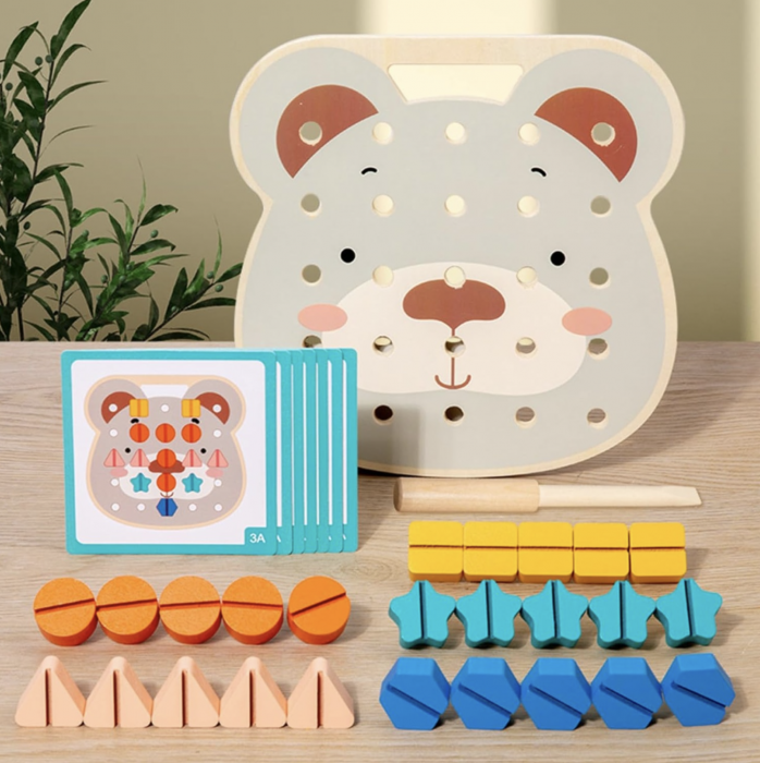 Joc Montessori cu suruburi pentru motricitate fina, din lemn [5]