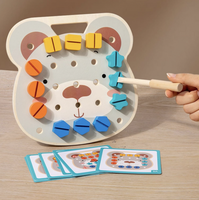 Joc Montessori cu suruburi pentru motricitate fina, din lemn [2]