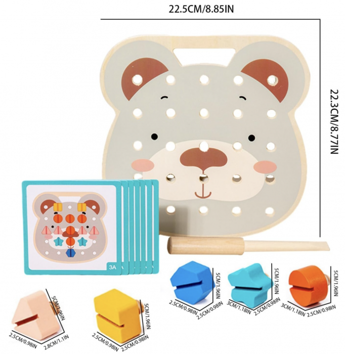 Joc Montessori cu suruburi pentru motricitate fina, din lemn [7]