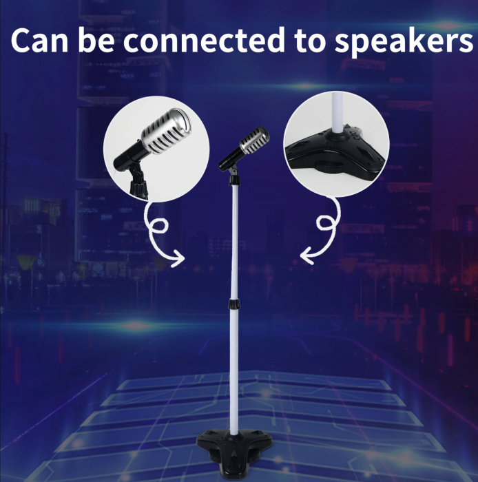Chitara Electrica Copii 68 cm Cu Microfon Pe Stativ Reglabil, Negru, 4-8 Ani [3]
